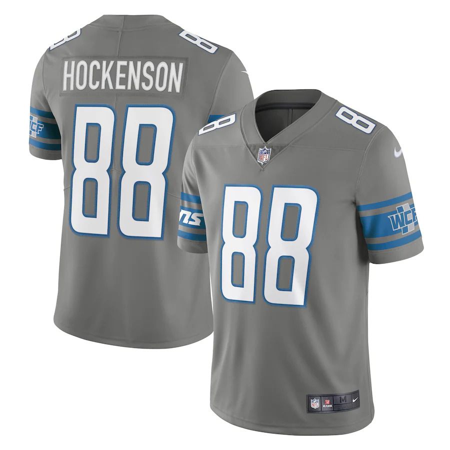 Men Detroit Lions #88 T.J. Hockenson Nike Steel Vapor Limited NFL Jersey->detroit lions->NFL Jersey